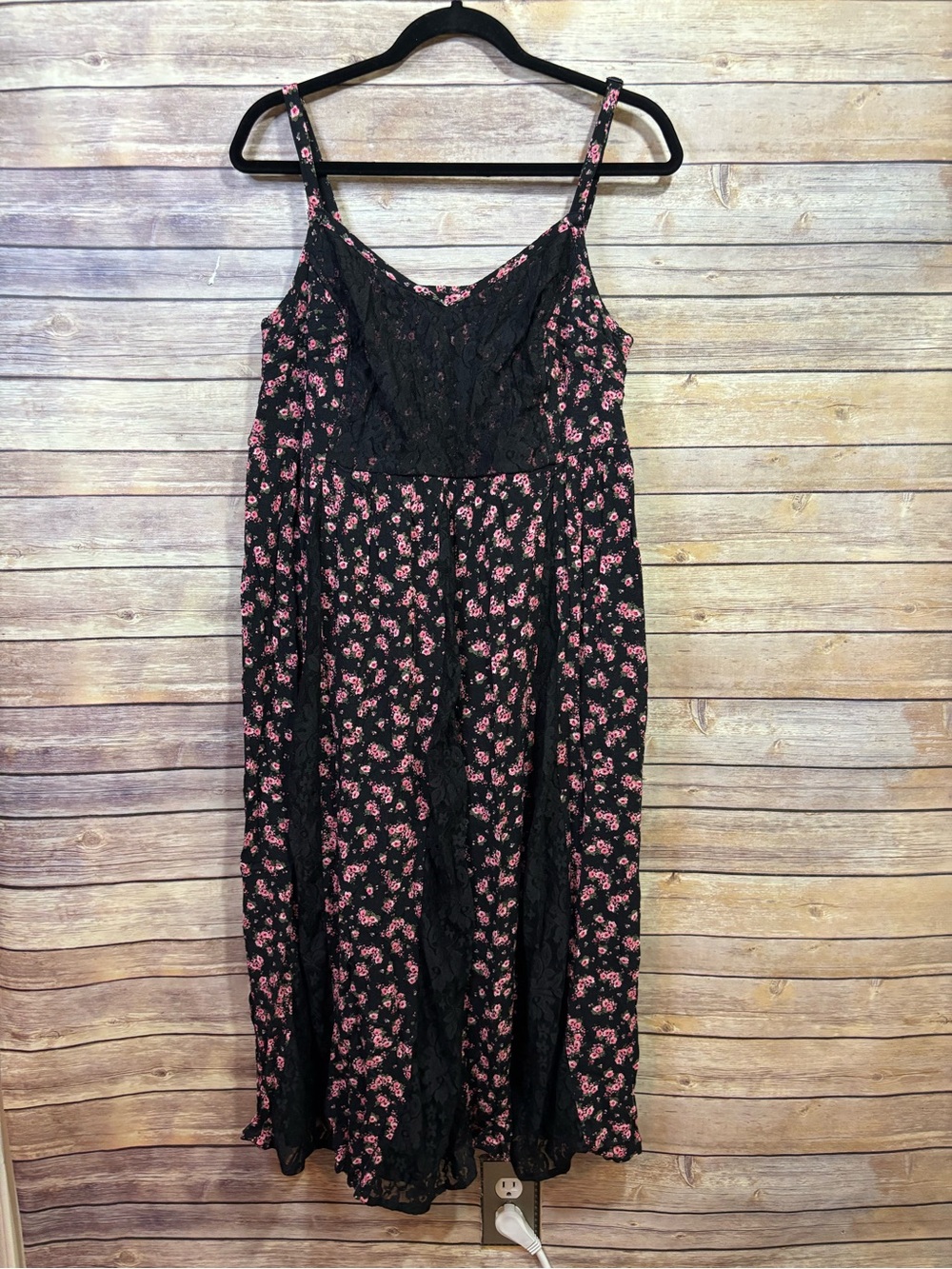 Torrid Black Pink Floral Lace Midi Dress Size 2X